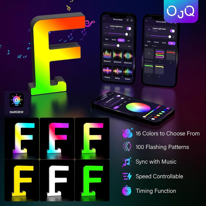 OJQ Light Up Letters LED Letter - Marquee Letters Room Decor Alphabet Letter Music Sync Color Change Colorful - Christmas Birthday Gifts for Girl - Teen Girls Gifts Party Home Wall Decor - Image 4